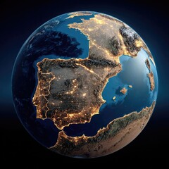 Earth globe, European focus, night view