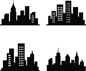 Naklejka premium Diverse city skylines with varying architectural styles and building heights silhouette