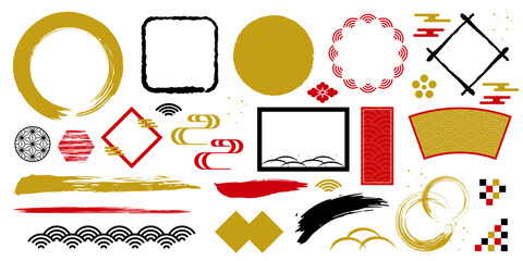 和風　フレーム　あしらい　赤　黒　金色