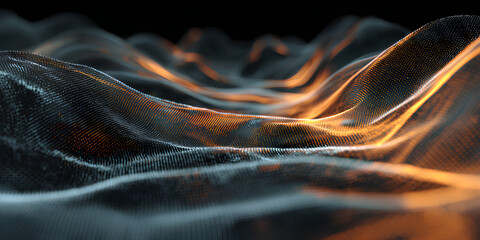 Abstract glowing digital landscape with flowing energy waves