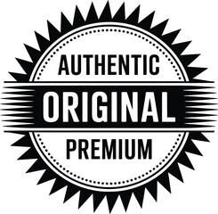Authentic Original Premium text in geometric seal design with transparent background