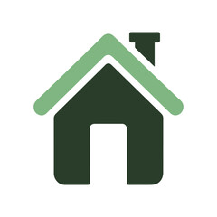 Simple home icon set in black and green, minimal house symbol with chimney, real estate property vector for web and apps.