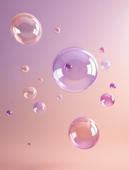 Abstract 3D illustration of glossy pastel bubbles floating in soft gradient tones of pink and purple, ideal for modern design, beauty concept, or minimal dreamy background

