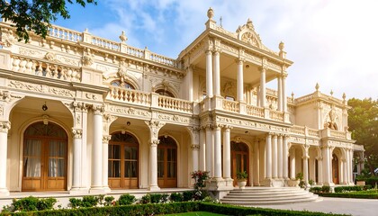 Obraz premium Elegant mansion facade under sunny sky