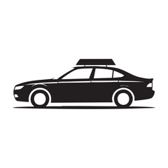 Obraz premium Sleek black sedan with roof rack in silhouette against a white background