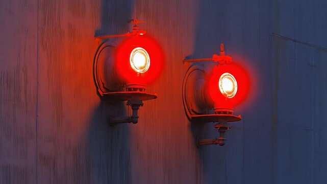 Red warning lights on a wall