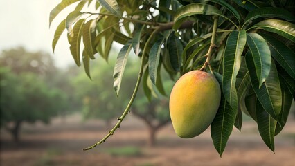Yellow citrus lemons ripen naturally on a healthy, leafy tree branch in a summer orchard