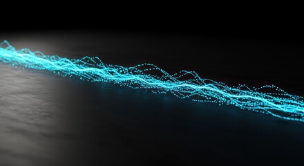 Abstract turquoise particle wave on dark surface for background