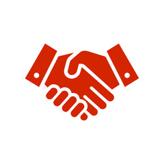 Handshake icon with red and yellow suits in black circle, business partnership symbol, agreement and teamwork concept vector illustration.
