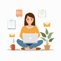 Woman Working on Laptop in Relaxed Posture