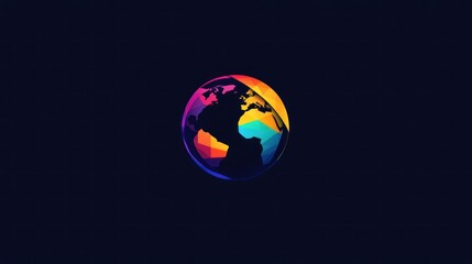 A vibrant, low-poly globe rendered in a spectrum of colors against a dark background.  The continents are subtly suggested within the geometric design