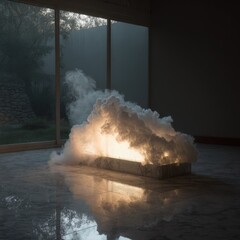 Cloud-like light sculpture in a modern space