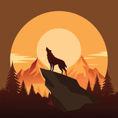 wolf howling at sunset