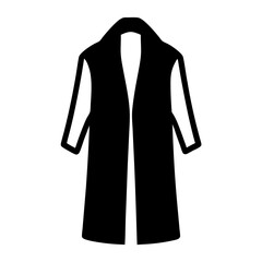 Simple line drawing of a long open black coat with sleeves