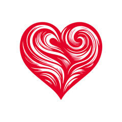 Red ornamental heart shape with swirly decorative lines, romantic abstract valentine symbol, love theme vector isolated on white background.