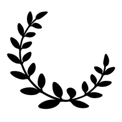 Simple black silhouette of a laurel wreath in a semi circle shape