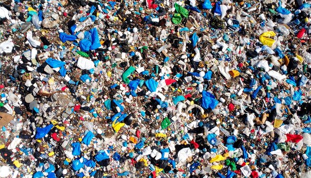Aerial view of a vast pile of mixed discarded items