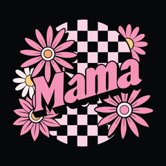 mama pink floral design on a black  background.
