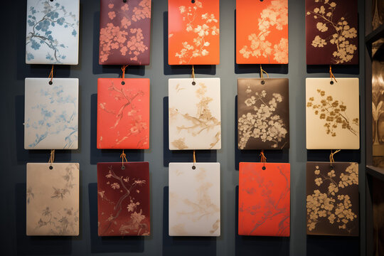 Wallpaper samples on hanging swatch books - Powered by Adobe