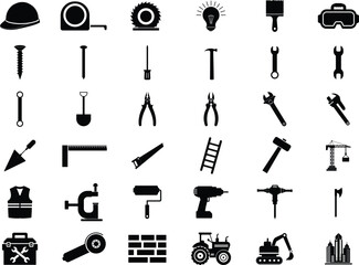 Vector Construction Tools and Building Equipment Icons Design