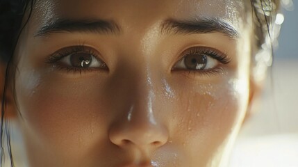 Sweaty woman face close-up