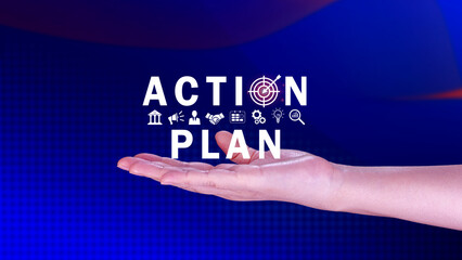 Action plan concept, Business and marketing, objective, strategy, Plan and implementation, action...
