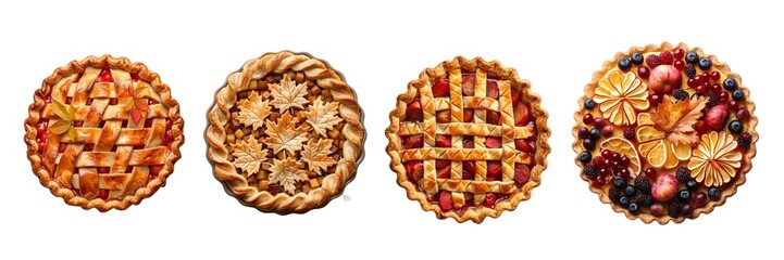 Collection of Autumn Pies Isolated on Transparent Background. PNG
