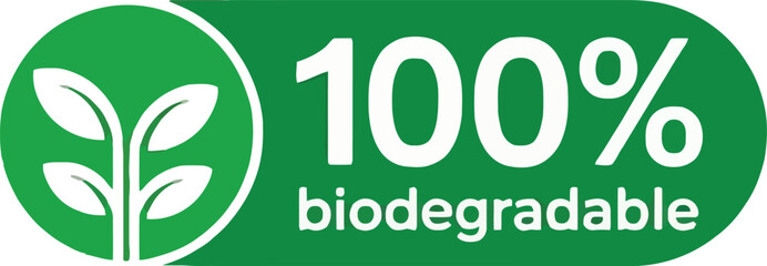 Fototapeta premium Green Badge with Leaves Symbolizing One Hundred Percent Biodegradable