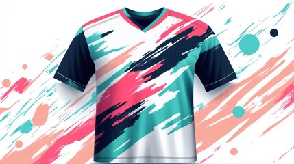 Abstract patterned sports t-shirt mockup with diagonal brush strokes