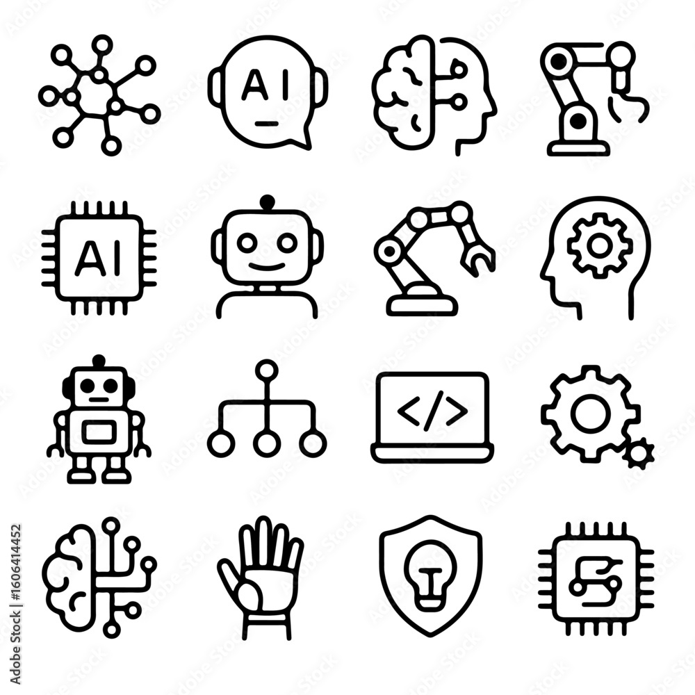 Poster intricate and interconnected icons showcase the technological advancements that are driving progress