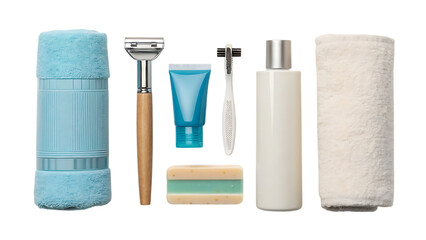 Naklejka premium Collection of personal hygiene and grooming products isolated on transparent background