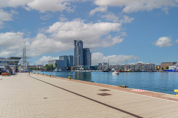 The waterfront of the Port of Gdynia in Poland.