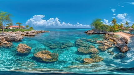 Obraz premium Tropical beach vista, clear turquoise water