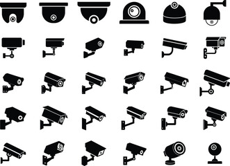 Security Camera Silhouettes Icons Bundle on Transparent Background