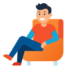 Happy man sitting comfortably on chair vector on white background.