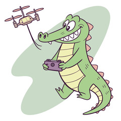 kawaii alligator flying drone, cartoon gator technology, cute animal drone vector, funny drone Cute Cartoon Alligator Flying with Drone – Kawaii Vector Illustration for Technology and Animal Adventure
