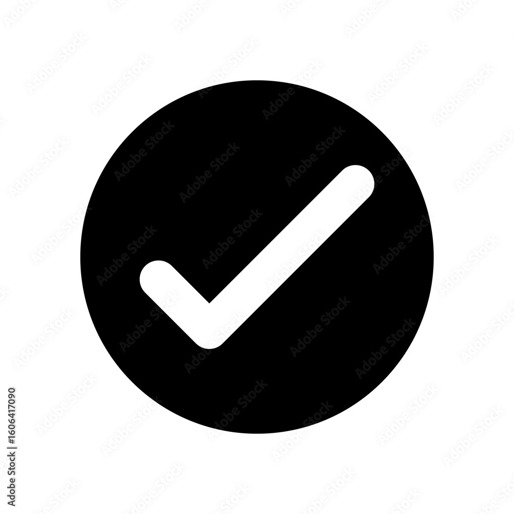 Aufkleber white check mark icon on black round circle transparent background png file type flat style tick ico