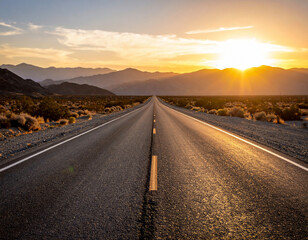 Fototapeta premium Golden Hour Empty Road Vanishing Point