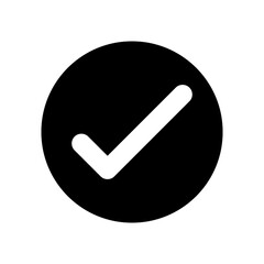 white check mark icon on black round circle transparent background png file type flat style tick icon for web site design, logo, app, UI design