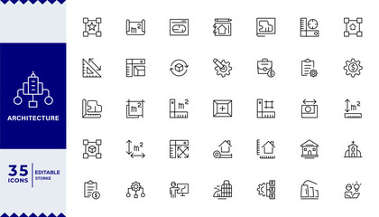 Architecture Line Editable Icons set.Vector illustration in modern thin line style of business related icons: strategy, methodology, regulation, office, factory, shop,Big UI icon set in a flat design.