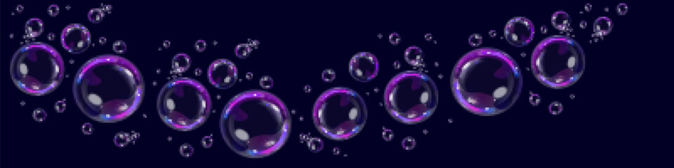 Colorful soap bubbles on a transparent background. Bright, dreamy bubbles with a rainbow gradient effect. Realistic soap bubble element vector set. Vector