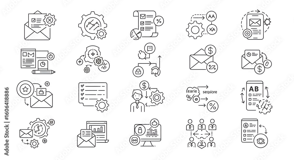 Leinwandbilder digital business operations concepts line icons. visuals for workflow optimization, data analytics, 