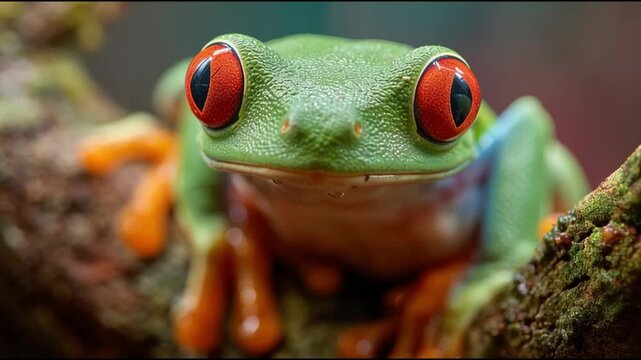 Close up a green tree frog Agalychnis callidryas with red eyes