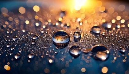 Macro Water Droplets on Glossy Surface

