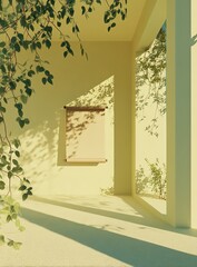 Pastel interior with leafy shadows