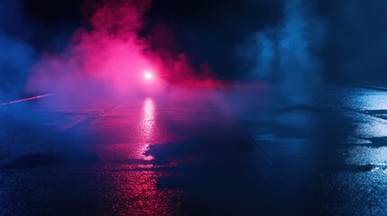 Neon Nightscape: Pink and Blue Road Reflections