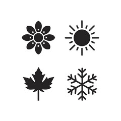 Four Seasons Icons Flower Sun Leaf Snowflake Isolated On White Background nature weather