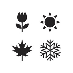 Four Seasons Icons Flower Sun Maple Leaf Snowflake Silhouette on White Background vector