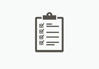 Simple flat icon of a clipboard with a completed checklist. Concept for task management, project completion, and productivity.