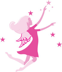 Silhouette of freedom girl with star. Vector fashion illustration